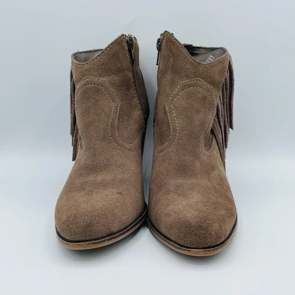 Steve Madden Shoes Womens 7.5 M Brown Suede Leather Cian Bootie Western Fringe